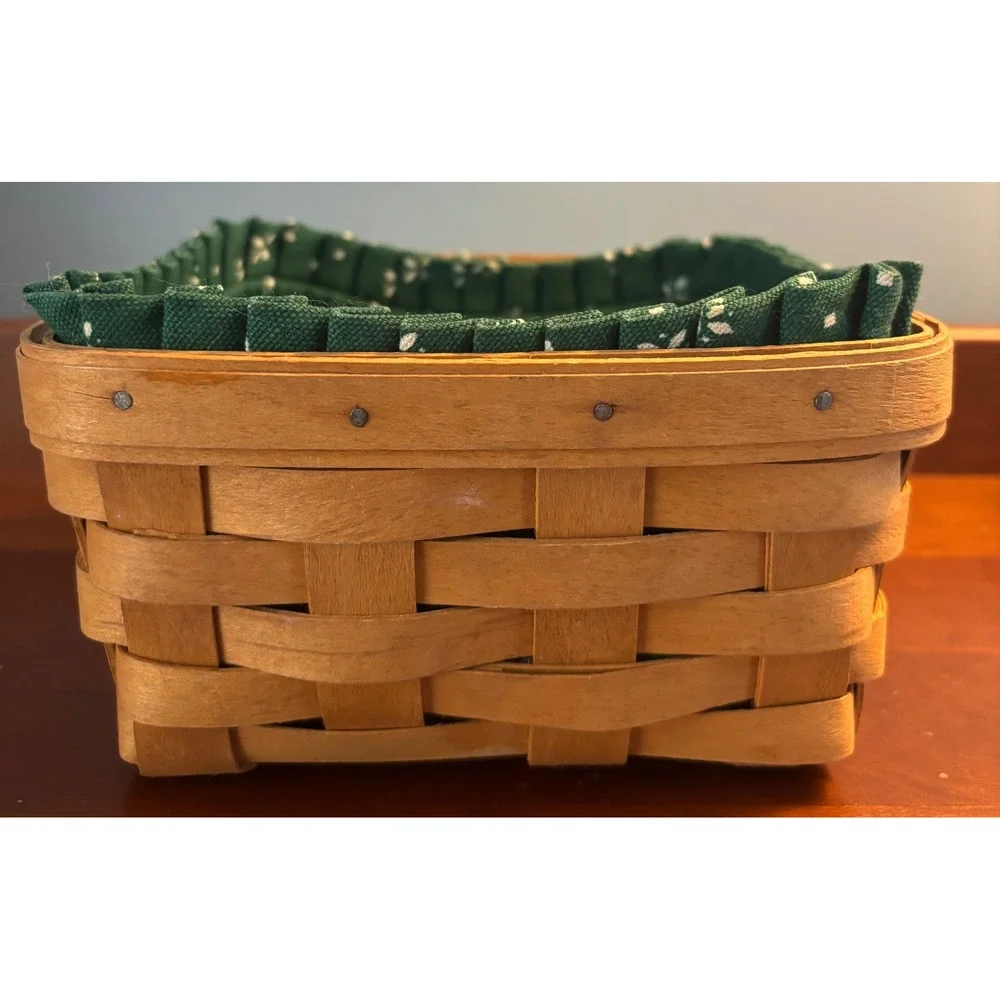 Longaberger Square Handwoven Basket 1998 Green Floral Liner Dresden Ohio USA